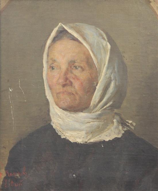 Russian School c.1890 Portrait of a mother in a white shawl 17 x 14.5in.